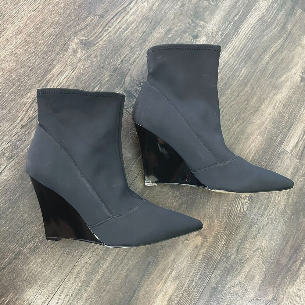 Vintage Badgley Mischka Black Wedge Heel Ankle Sock Boots Point-Toe Women's Sz 9